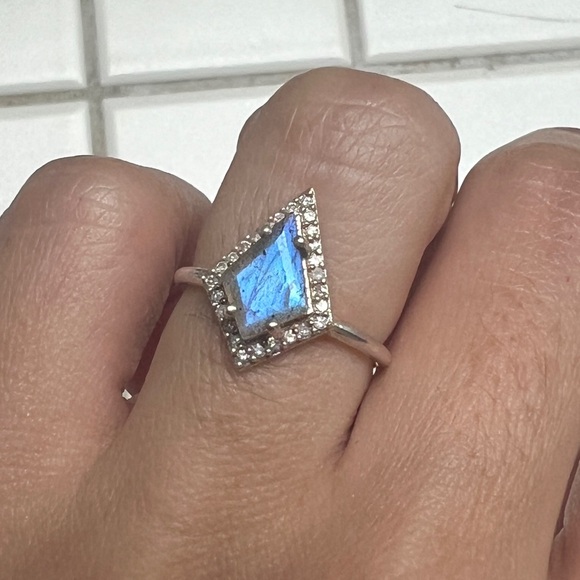 Labradorite & Diamond Kite Ring in Sterling Silver Size 4.5 - Picture 1 of 5